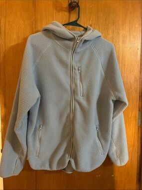 Light Blue Full-Zip Sherpa Hoodie Jacket